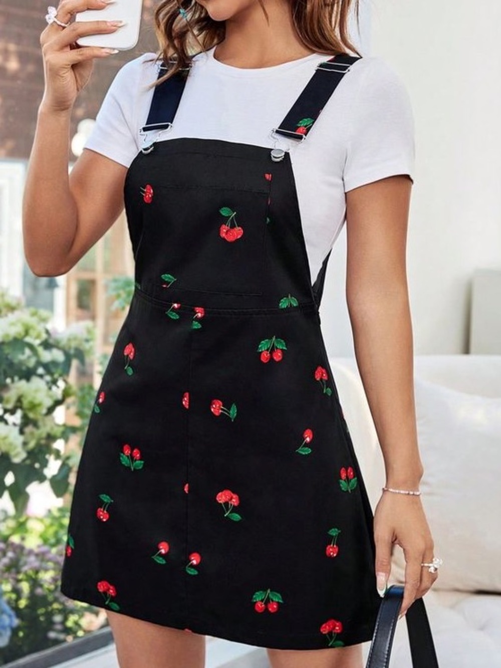 NWT Cider Black Cherry-Embroidered Overall Mini denim dress XL